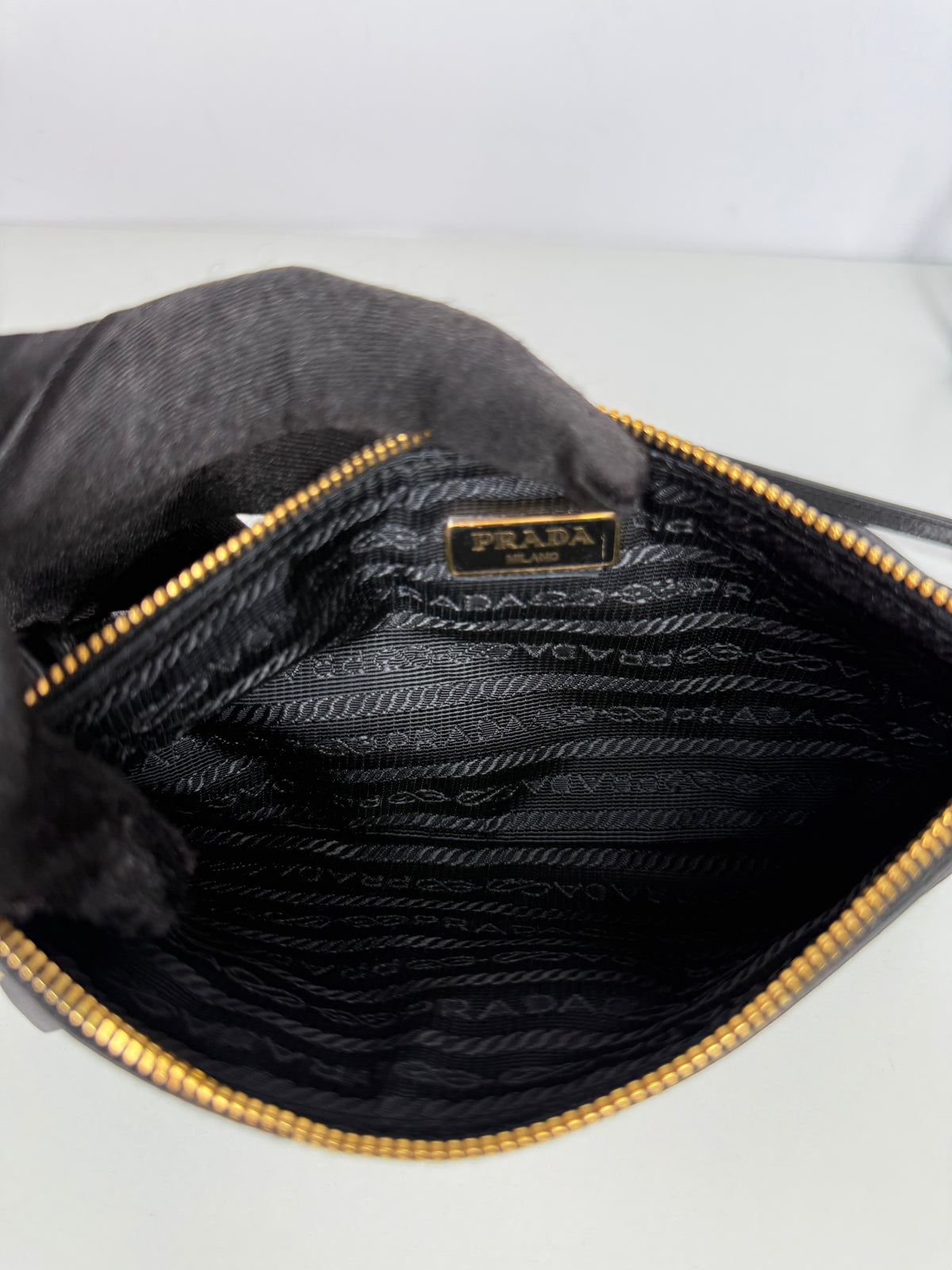 Prada Vitello Shine Zip Crossbody Bag Black
