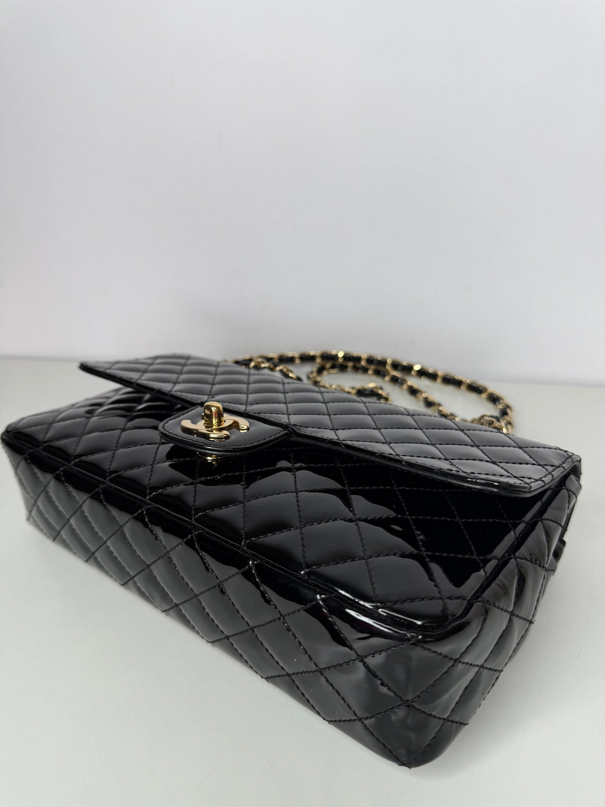 Chanel Medium Classic Flap Bag in Black Quilted Patent Leather