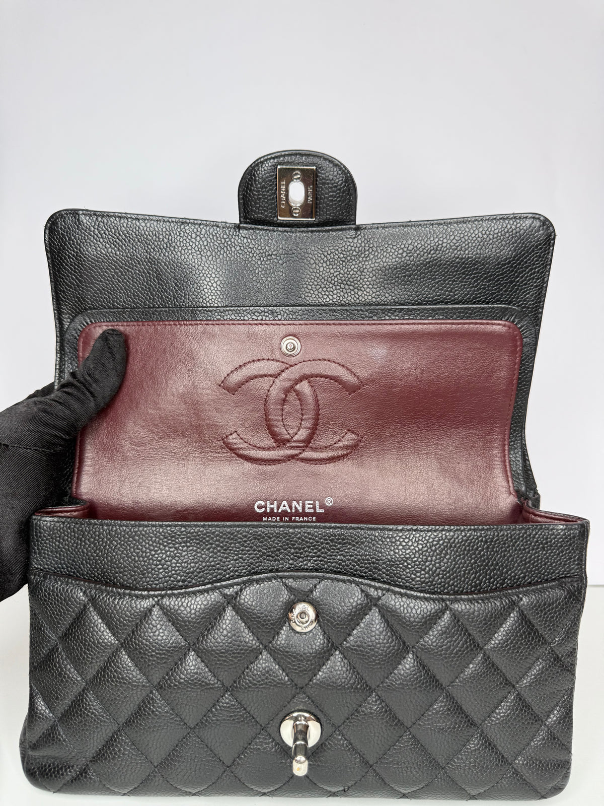 Chanel Classic Double Flap Medium Black Caviar Silver Hardware