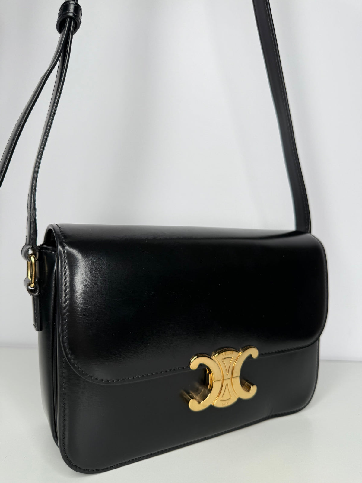 Celine Classique Triomphe Bag in Black Shiny Calfskin