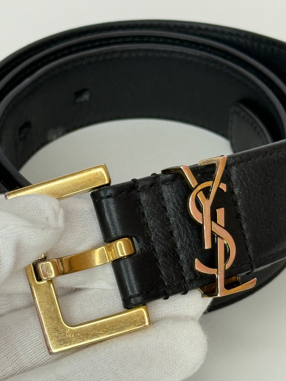 Saint Laurent Cassandre Monogram Square Buckle Belt Black