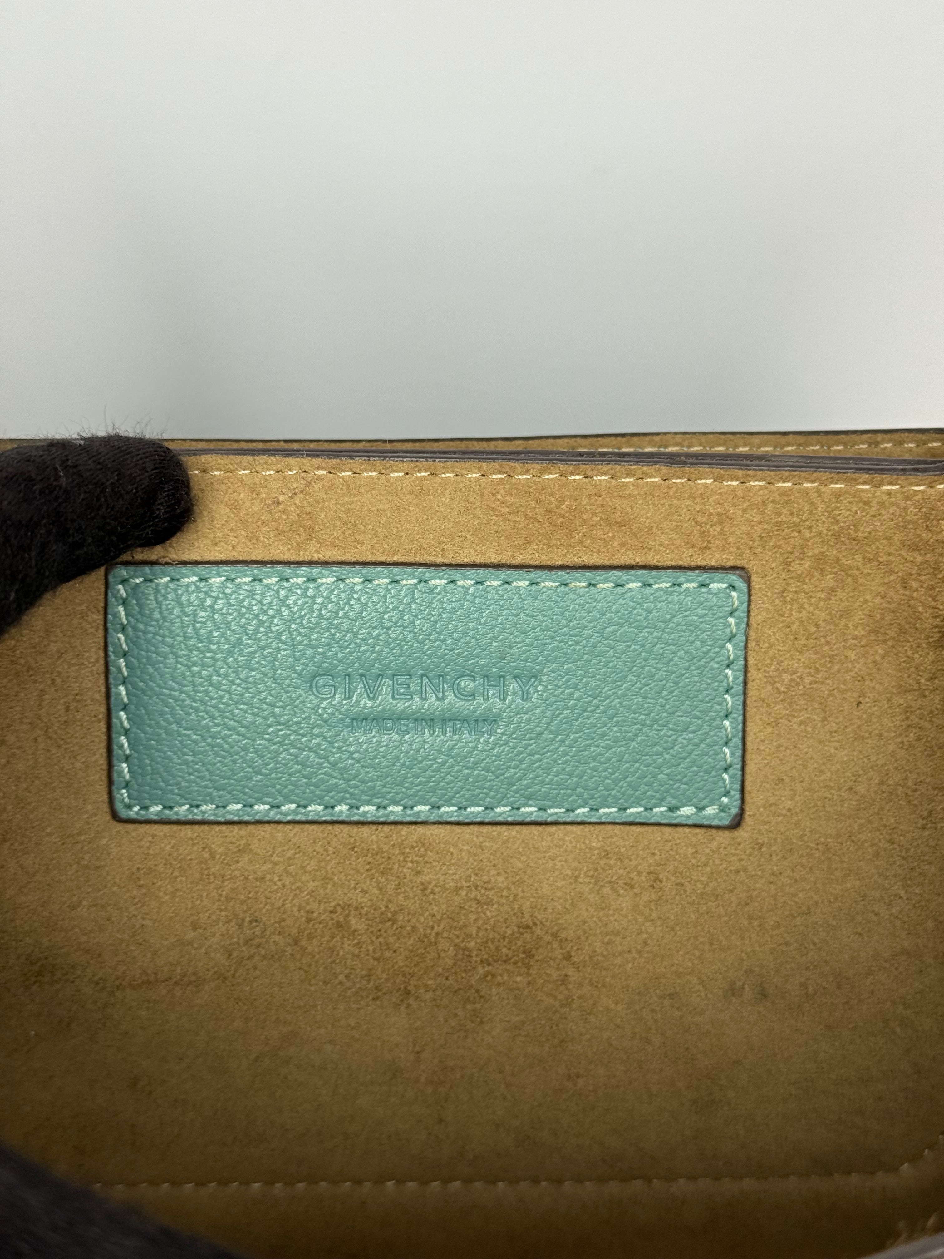 Givenchy GV3 in Light Blue Sugar Goatskin Tan Suede Trim Small Crossbody Bag