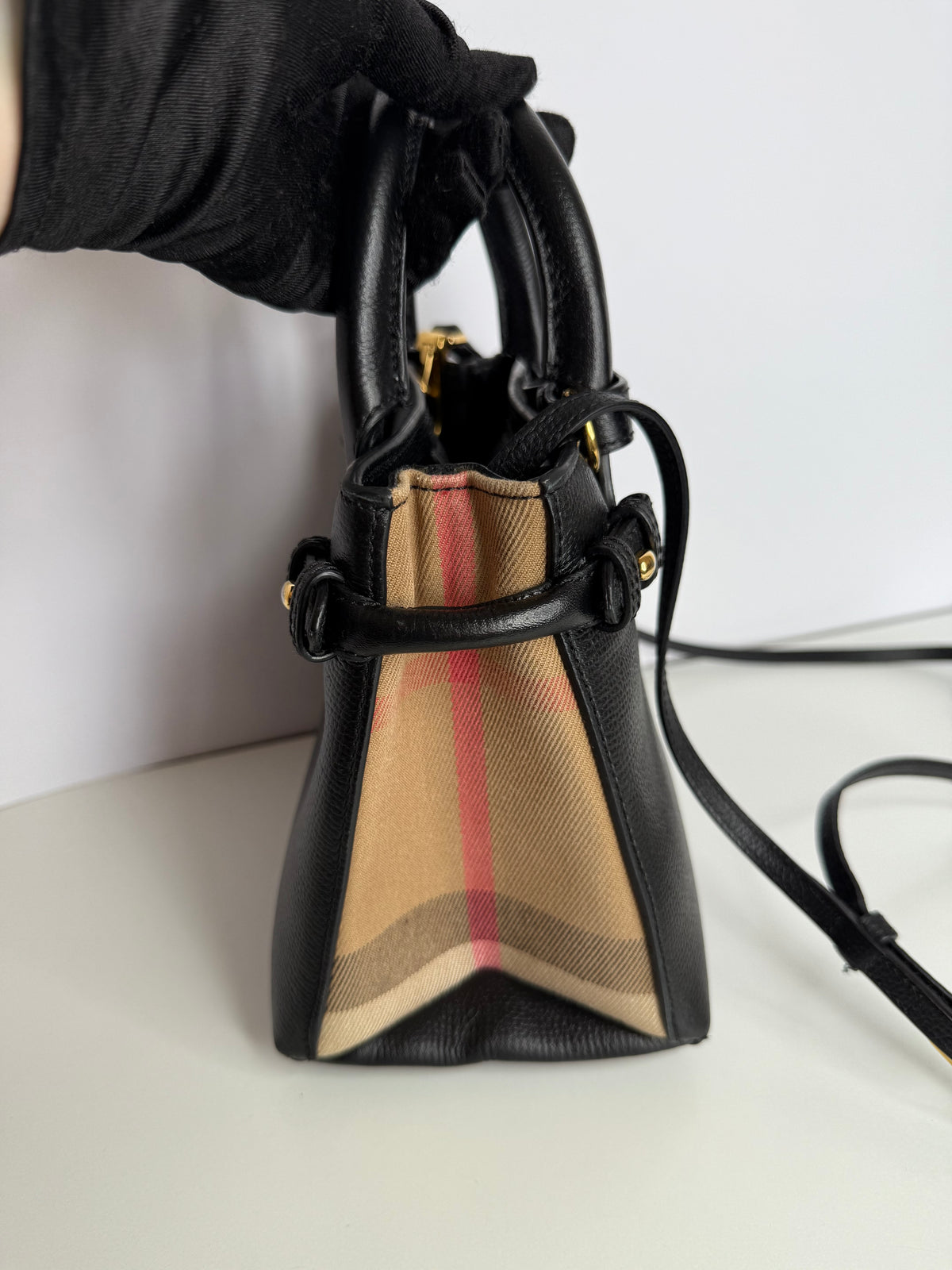 Burberry Baby Banner Black Leather House Check Tote Bag