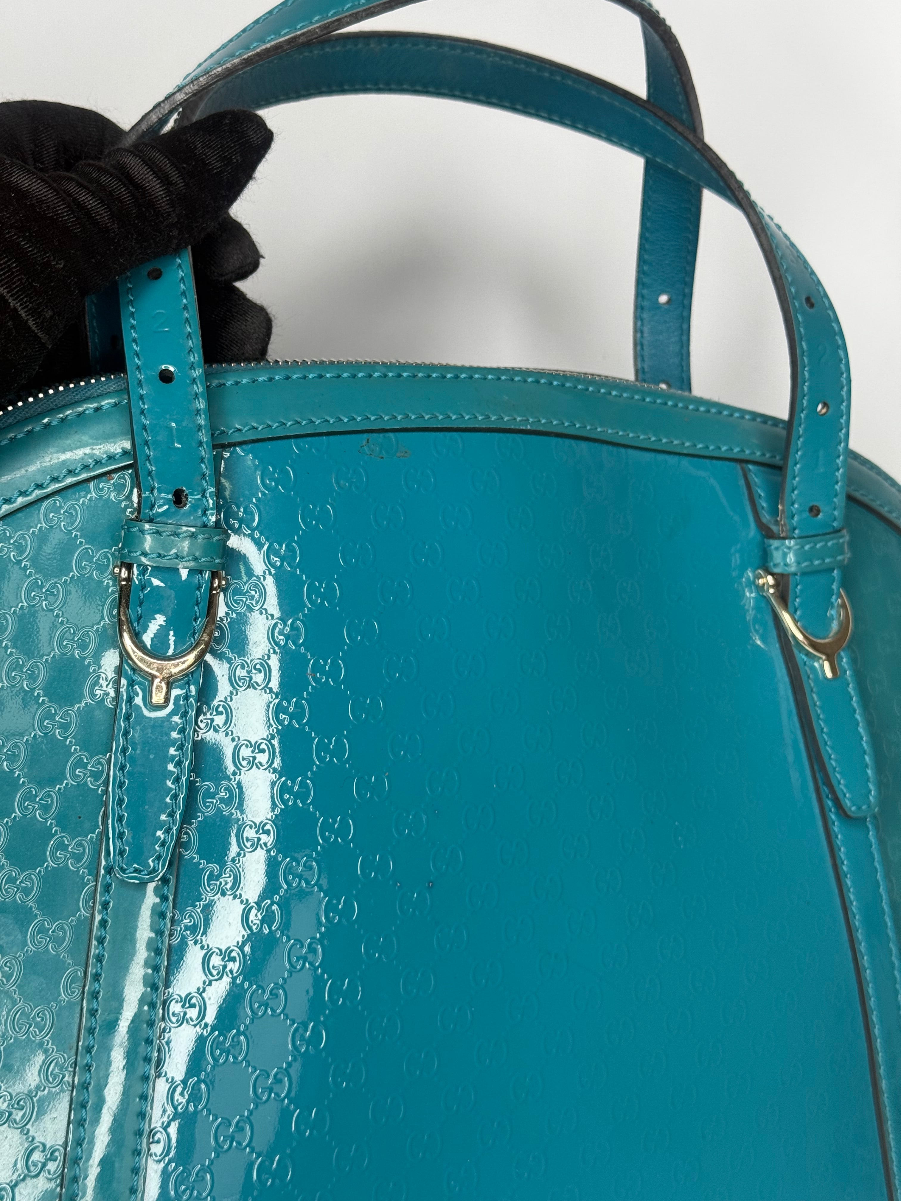 Gucci Patent Microguccissima Medium Nice Top Handle Dome Bag Deep Cobalt