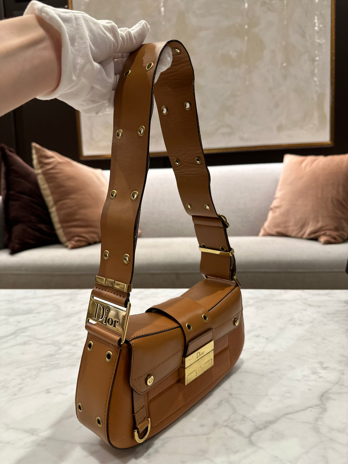 Christian Dior Street Chic Columbus Tan Leather Shoulder Bag