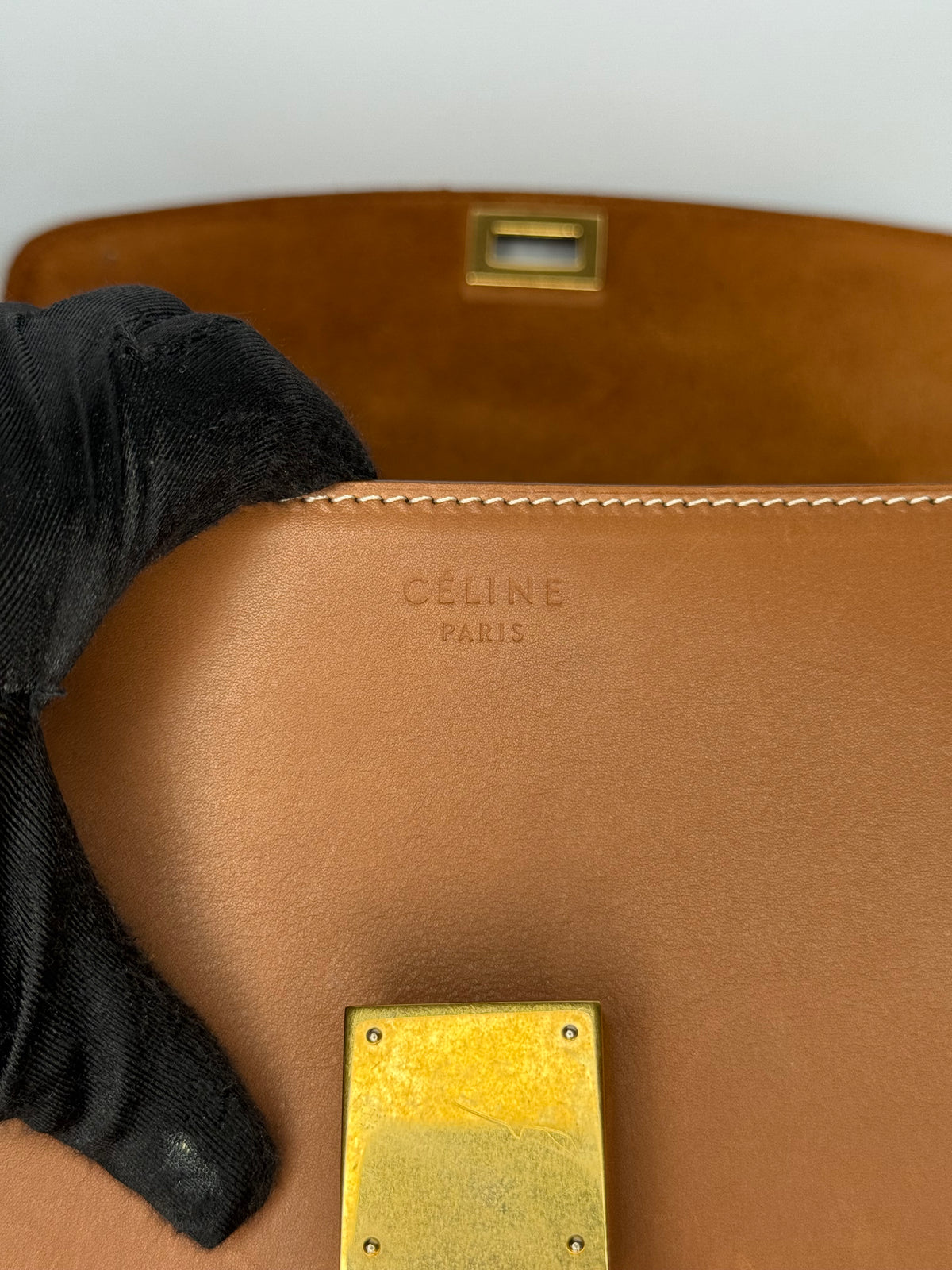 Celine Tan Leather Medium Classic Box Shoulder Bag