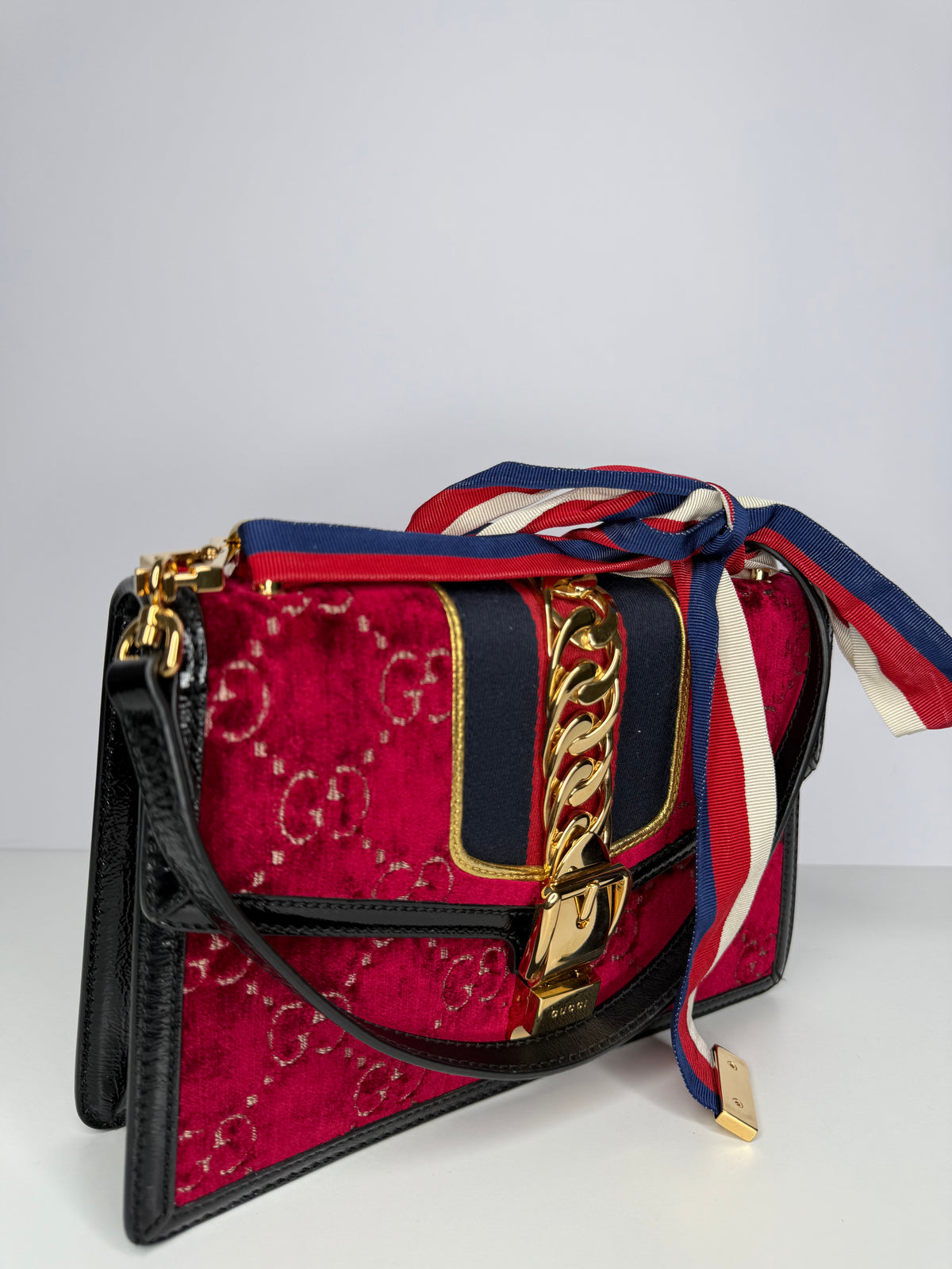 Gucci GG Velvet Small Sylvie Shoulder Bag Burgundy