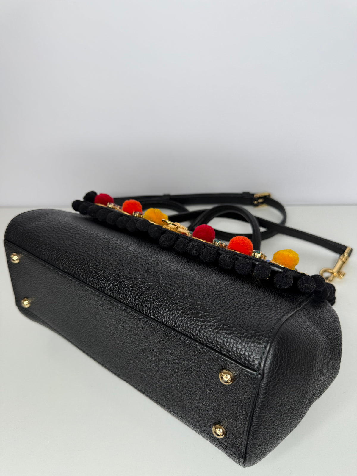 Dolce Gabbana Limited Edition  Embellished Medium Sicily Black Leather