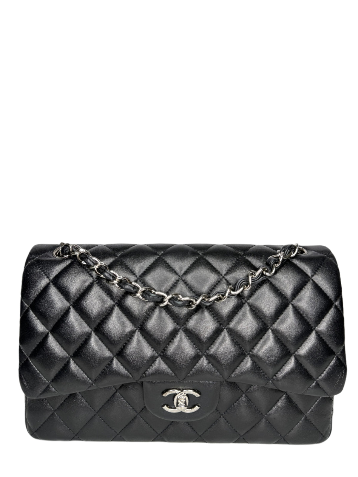 Chanel Classic Jumbo Double Flap Bag Black Lambskin Shoulder Bag