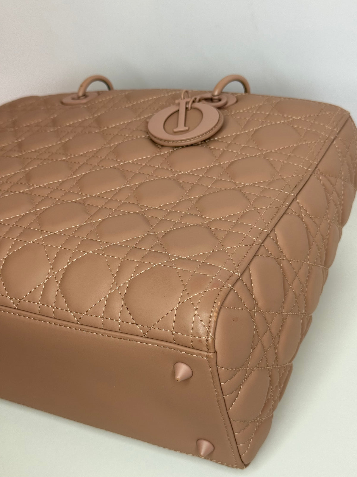 Christian Dior Large Lady Dior Beige Ultramatte Cannage Calfskin Leather Bag
