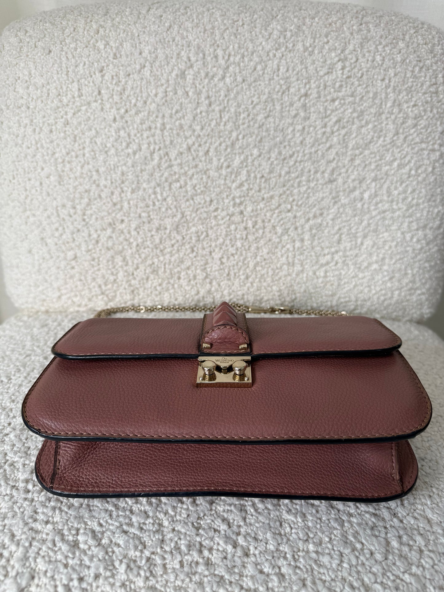 Valentino Garavani Old Rose Leather Rockstud Glam Lock Medium Flap Bag