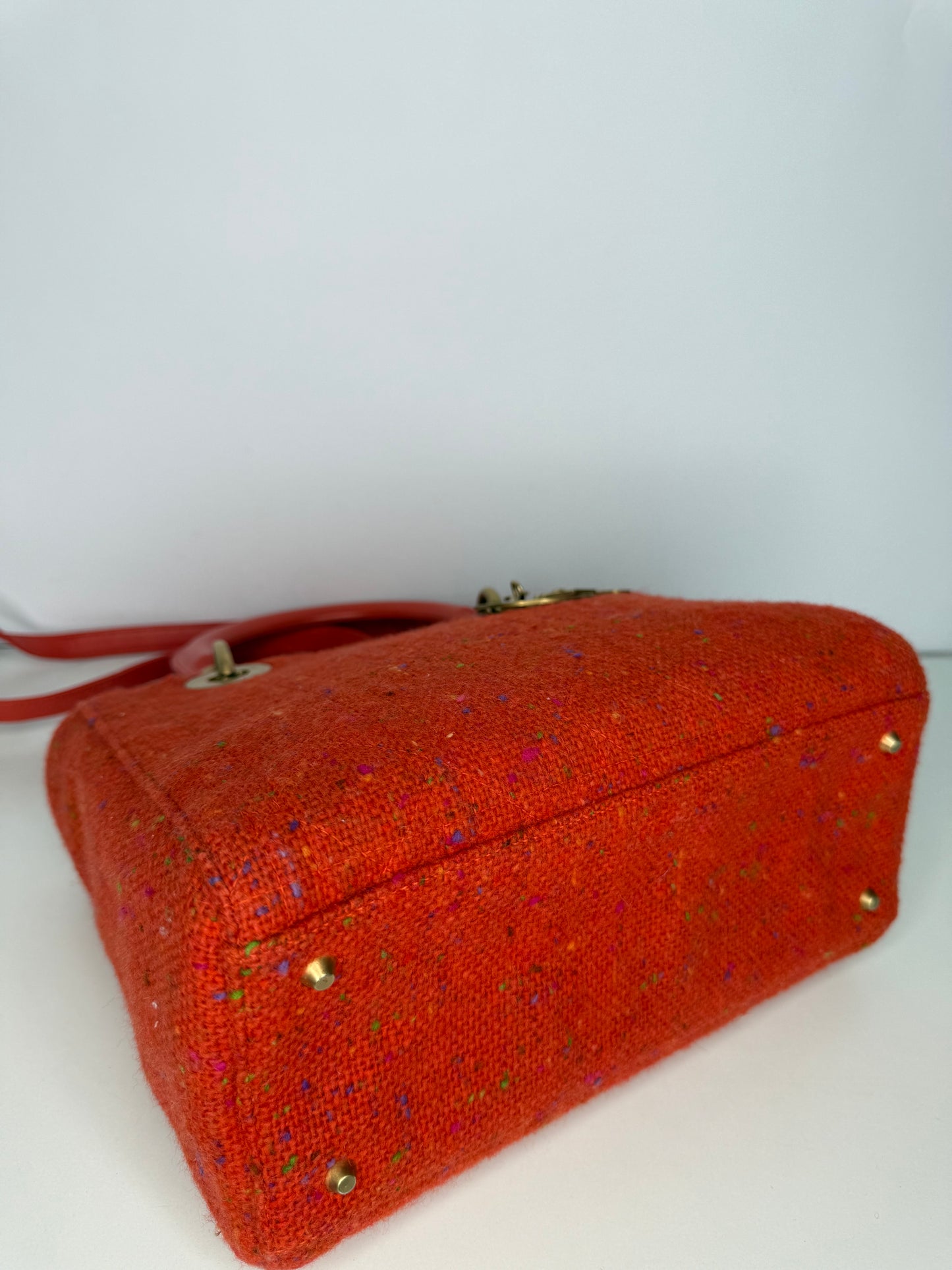 Christian Dior Vintage Orange Tweed Lady Dior Medium Bag