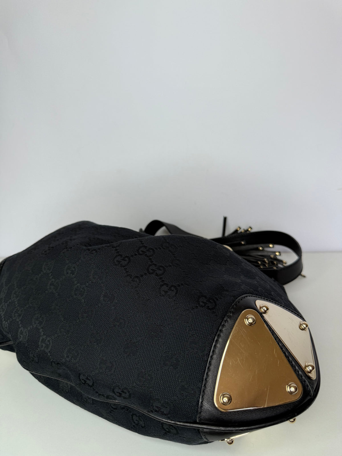 Gucci Black GG Canvas Medium Babouska Indy Top Handle Bag
