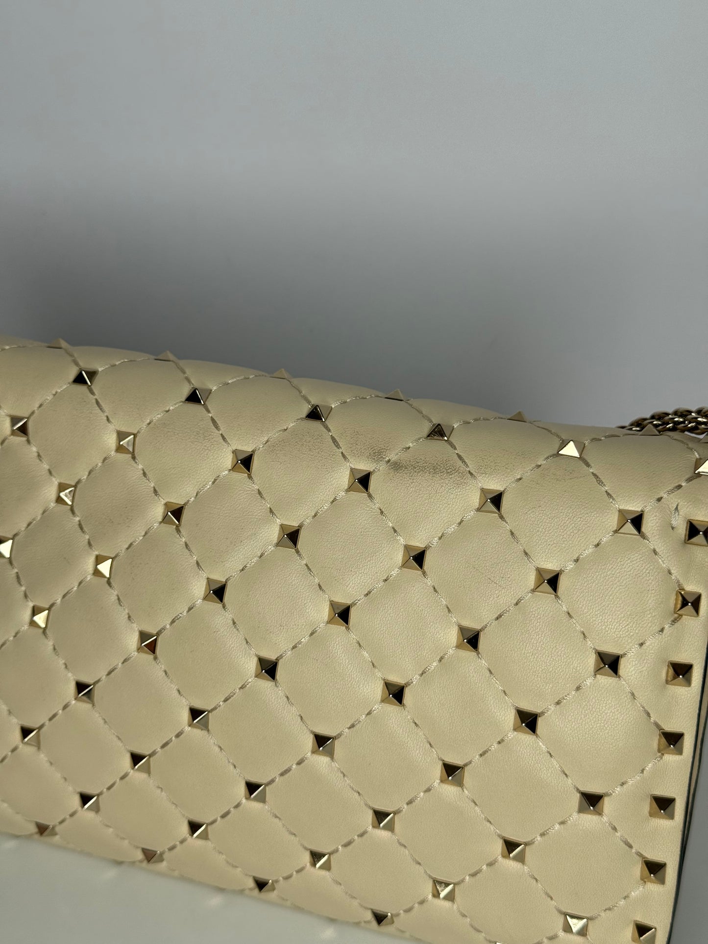 Valentino Ivory Leather Rockstud Spike Shoulder Flap Bag