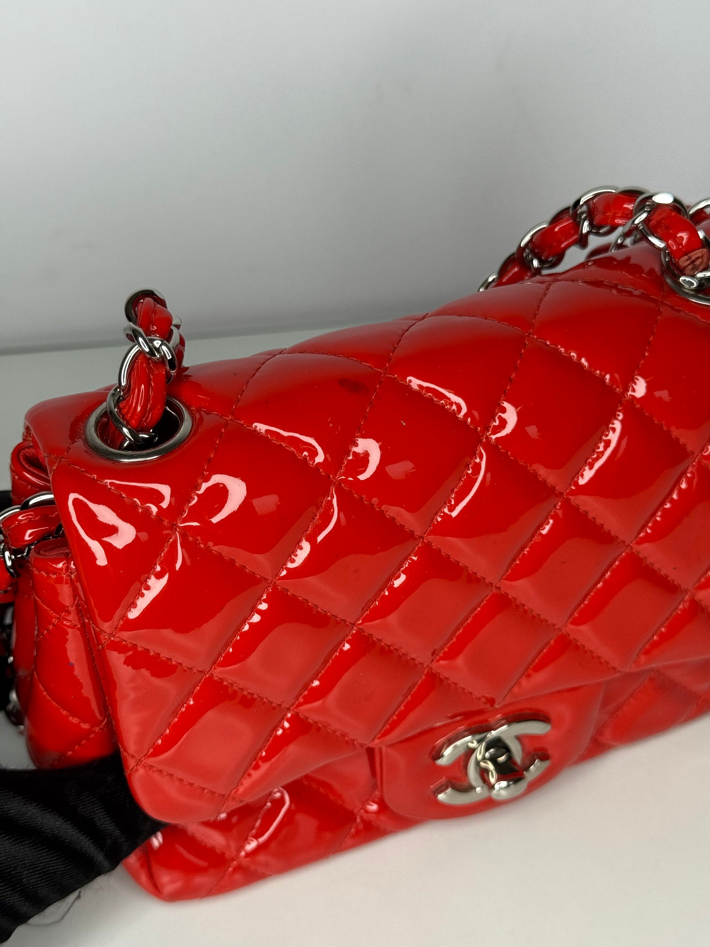 Chanel Classic Mini Flap Red Quilted Patent Leather