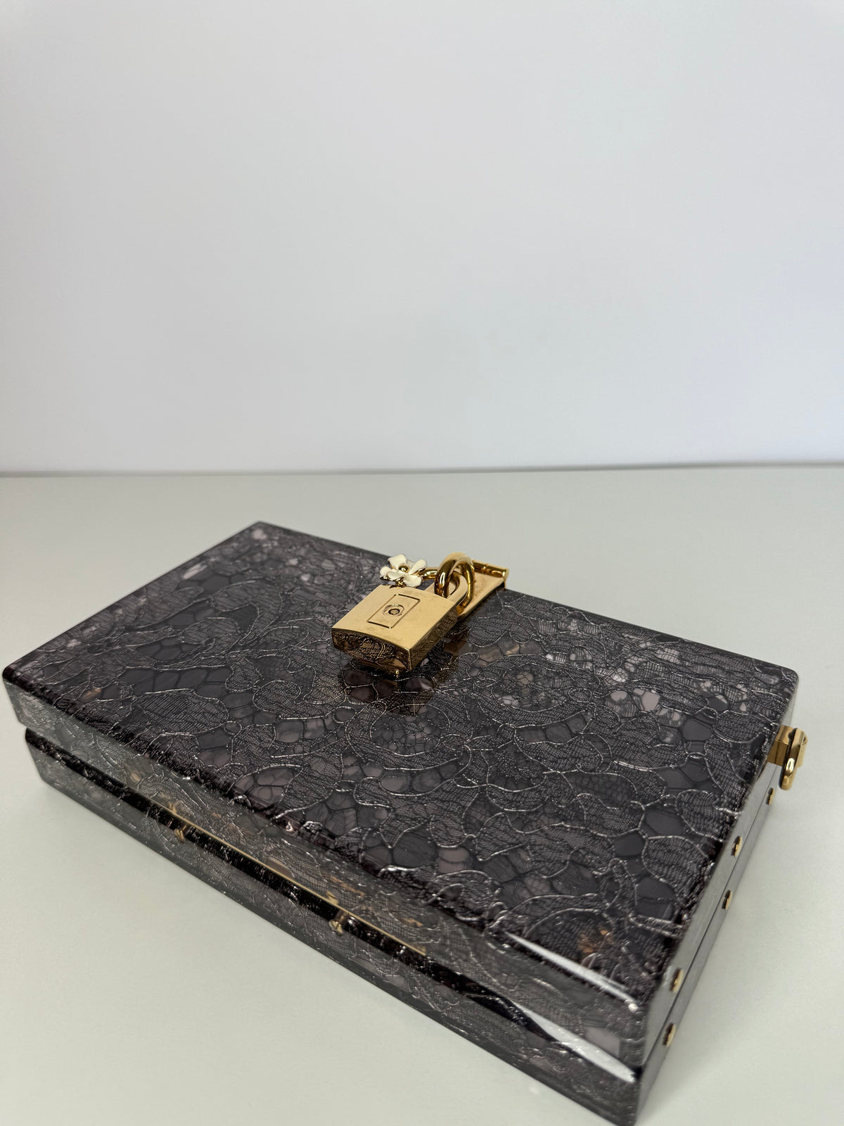 Dolce Gabbana Black Acrylic Lace Box Clutch