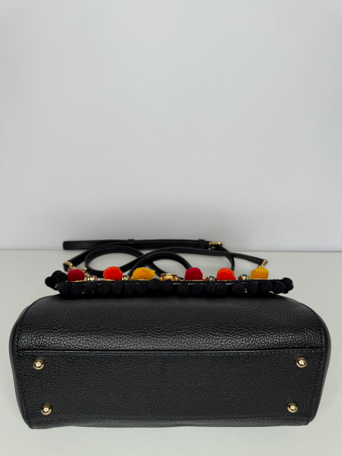 Dolce Gabbana Limited Edition  Embellished Medium Sicily Black Leather