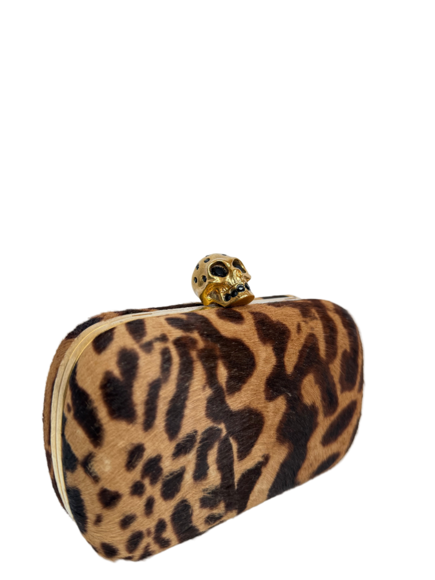 Alexander McQueen Leopard Print Calf Hair Skull Box Clutch