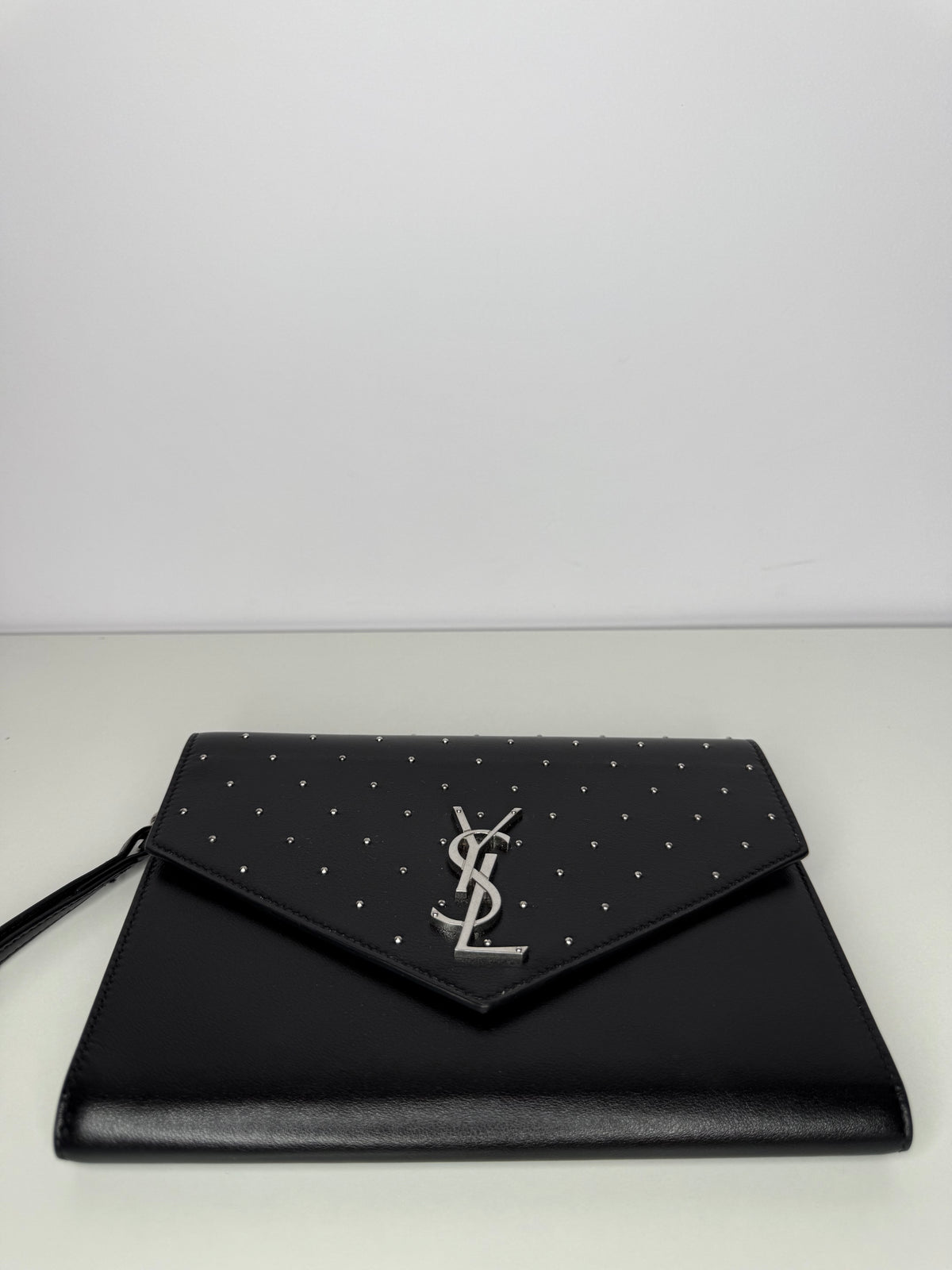 Saint Laurent Cassandre Smooth Calfskin Studded Leather Clutch