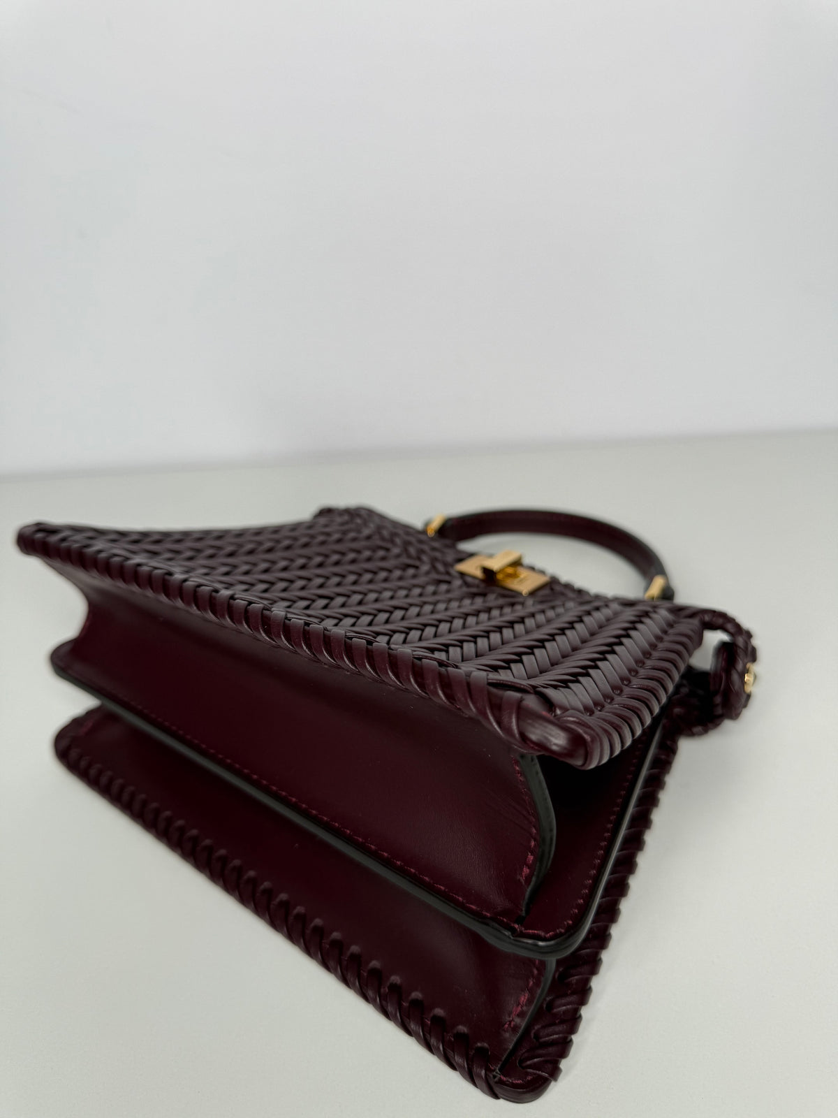 Fendi Peekaboo ISeeU Petite Burgundy Interlace Leather Bag