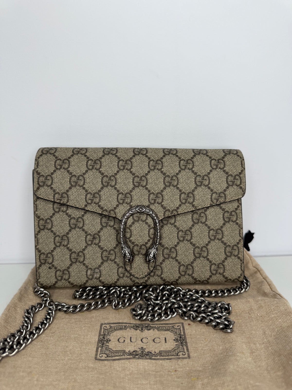Gucci Dionysus GG Supreme Beige/Ebony Chain Wallet