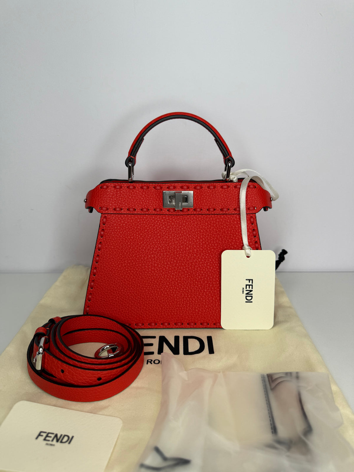 Fendi Peekaboo ISeeU Petite Orange Selleria with 306 Hand-sewn Topstitches