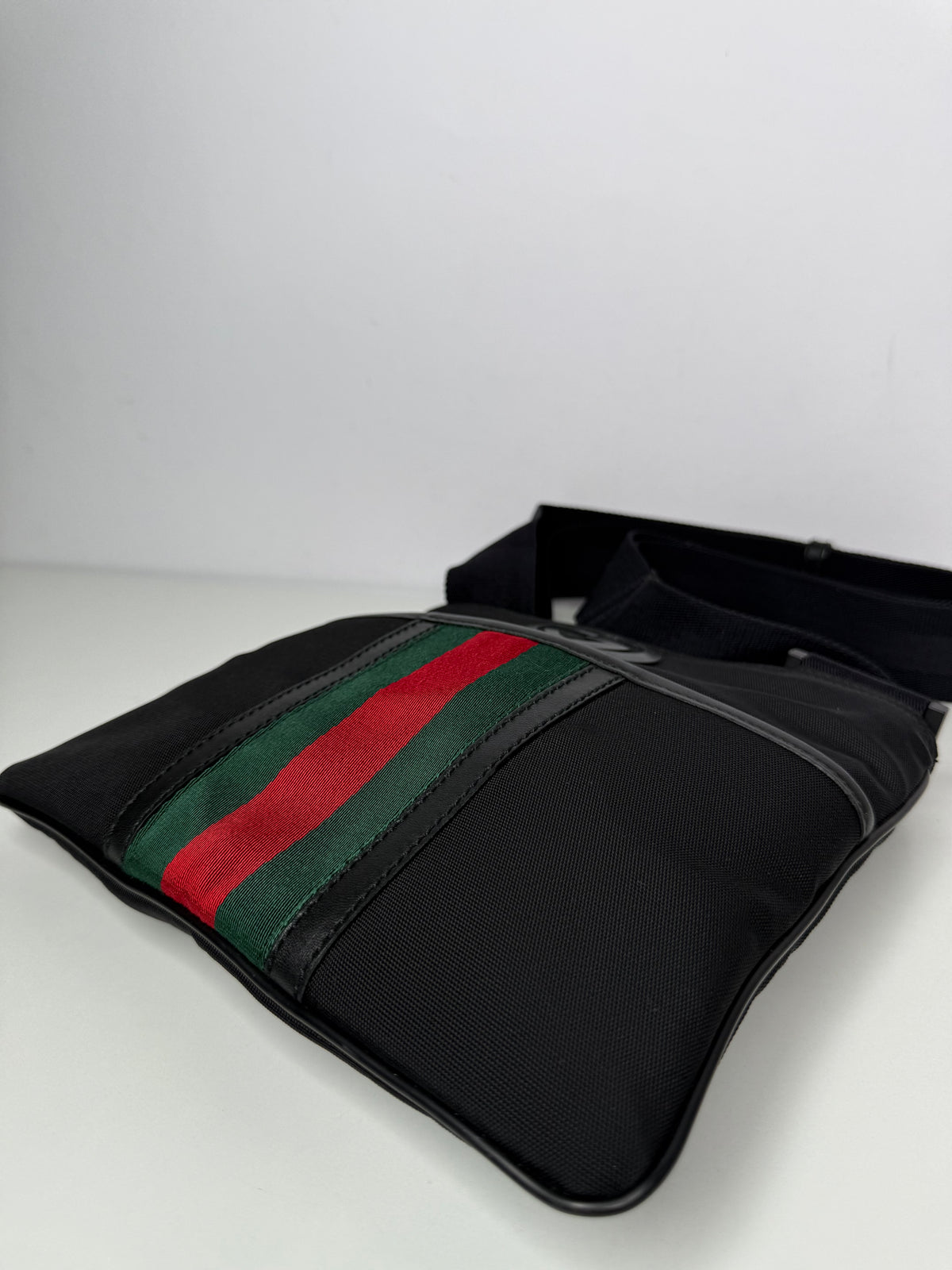 Gucci Men’s Nylon Web Interlocking G Messenger Bag Black