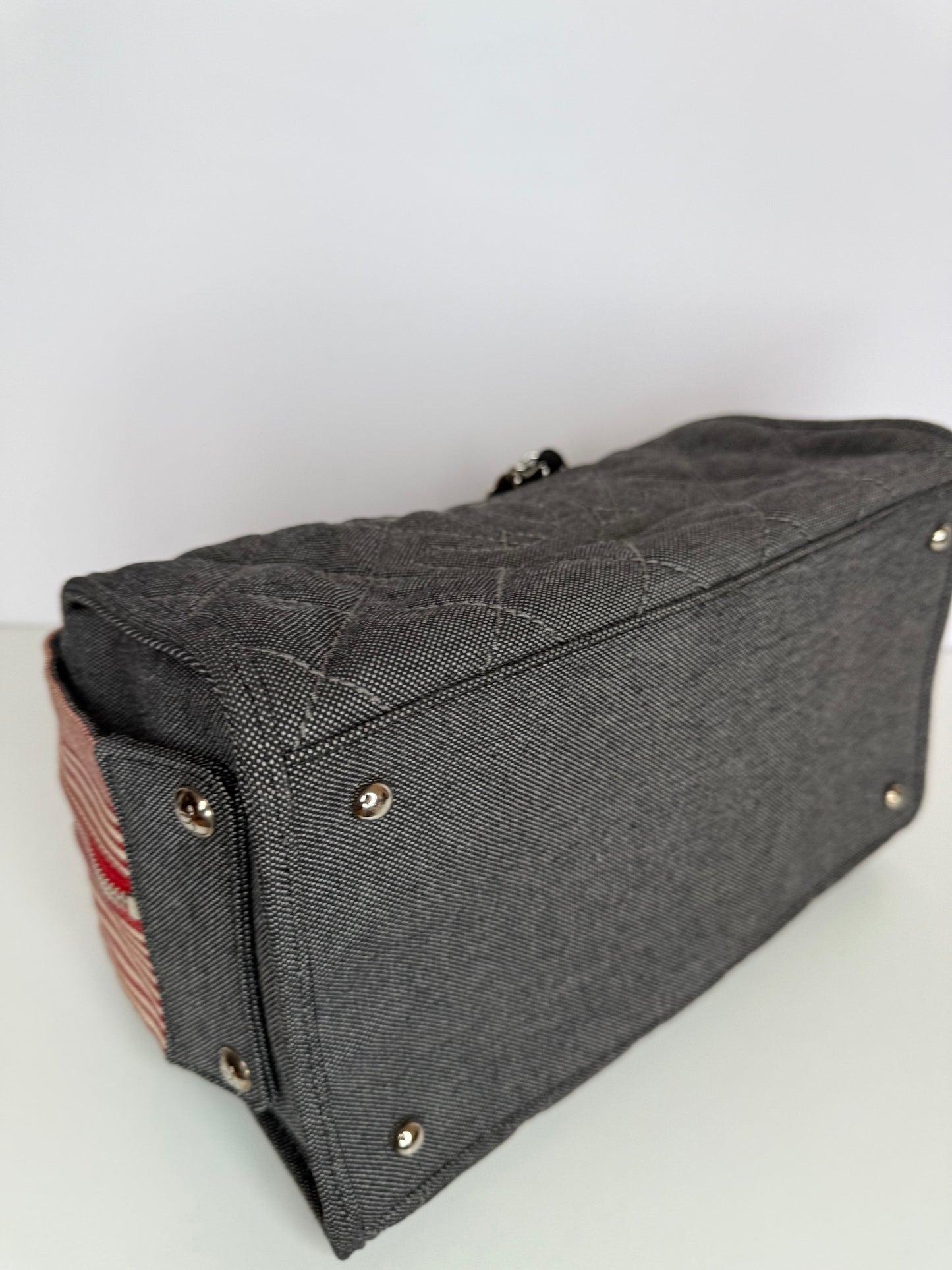 Chanel Blue/Red Quilted Denim CC Bowler Shoulder Bag