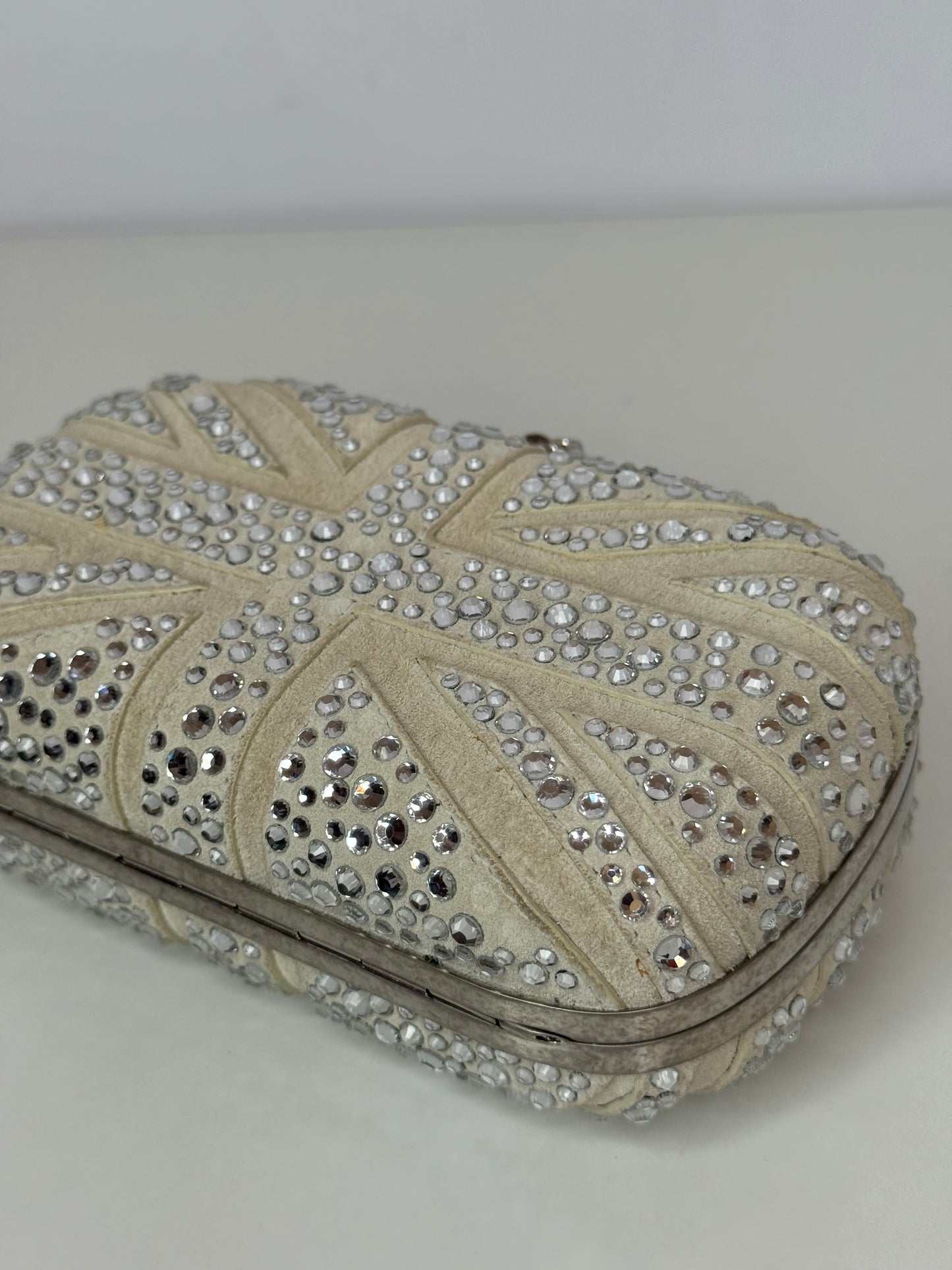 Alexander McQueen Off White Suede Studded Britannia Skull Box Clutch