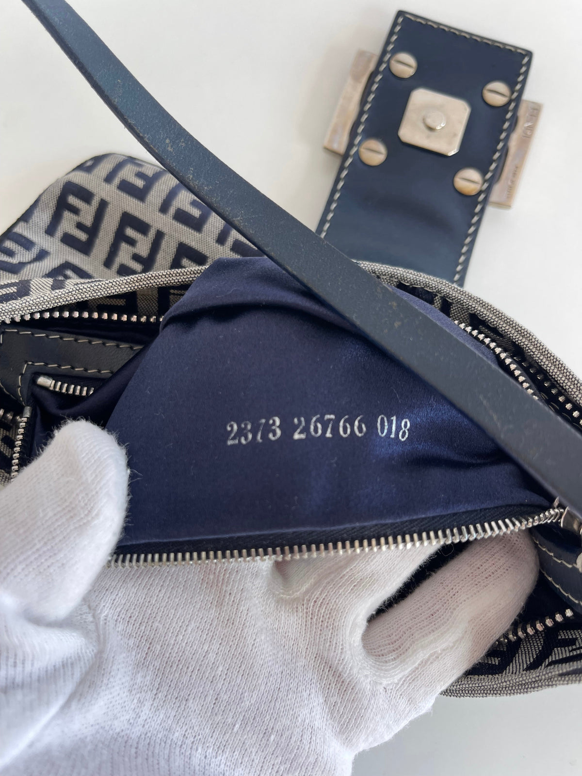 Fendi Zucchino Canvas Mini Pochette Blue Denim