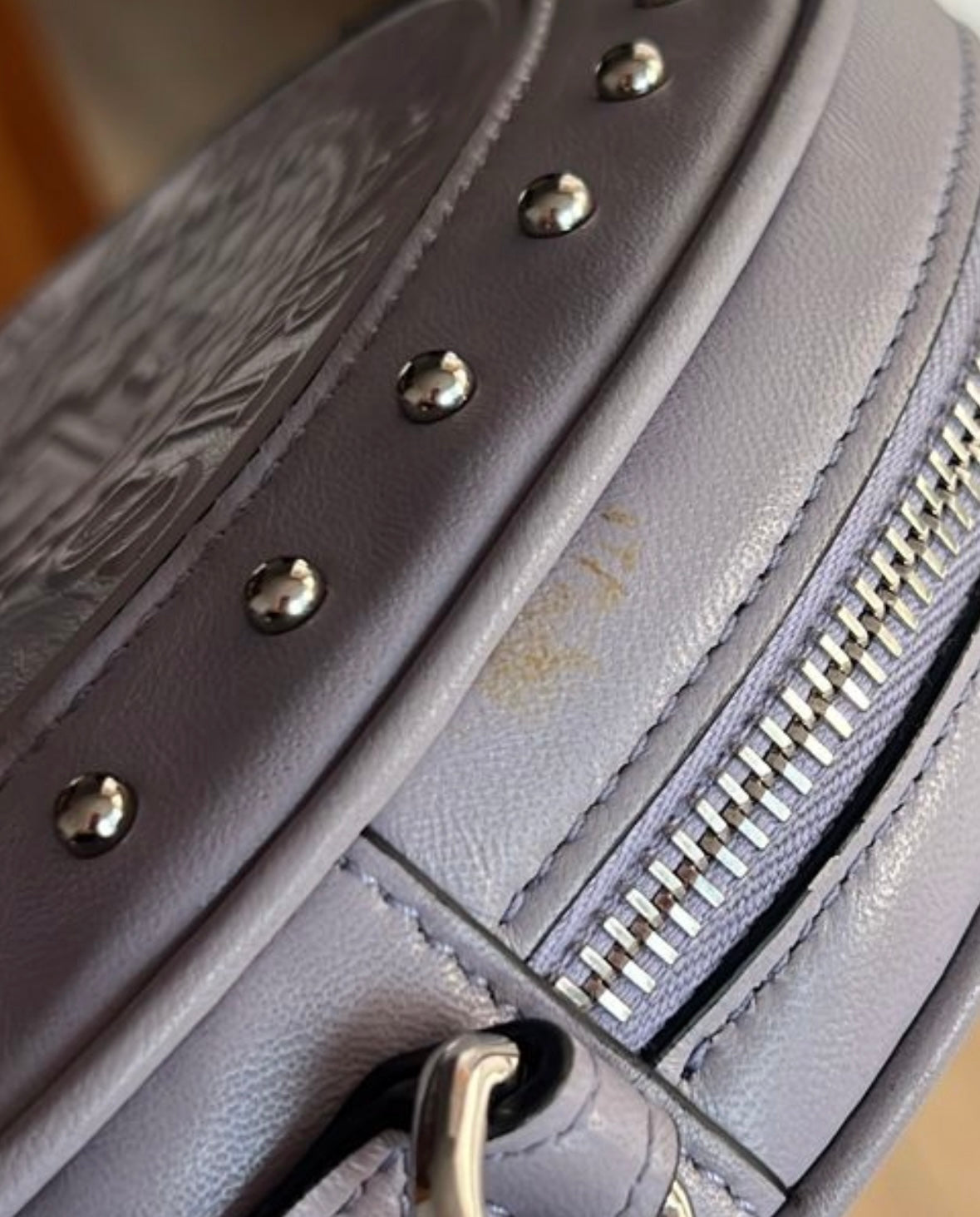 Balmain Disco Logo Embossed Grey Crossbody Bag