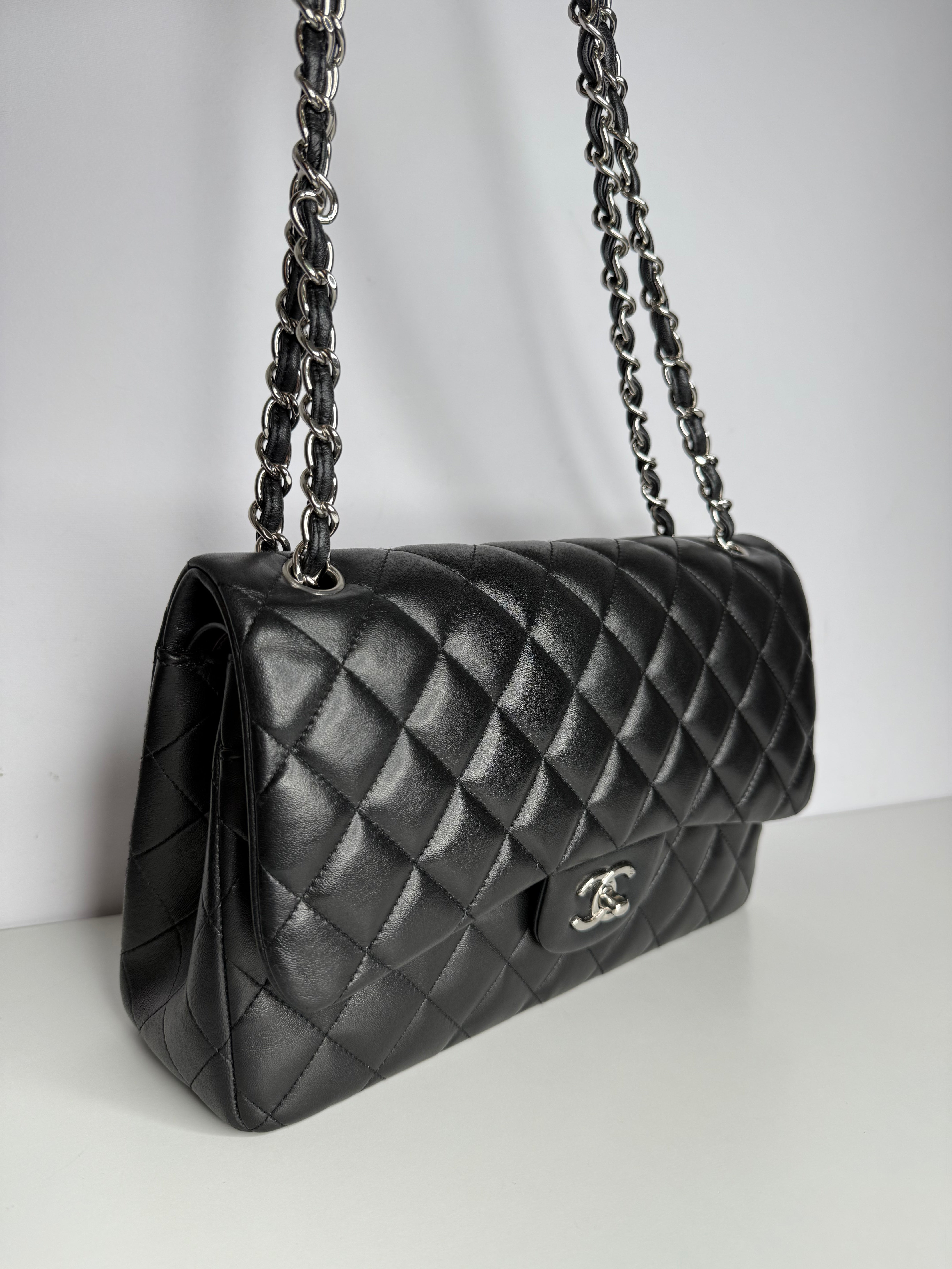 Chanel Classic Jumbo Double Flap Bag Black Lambskin Shoulder Bag