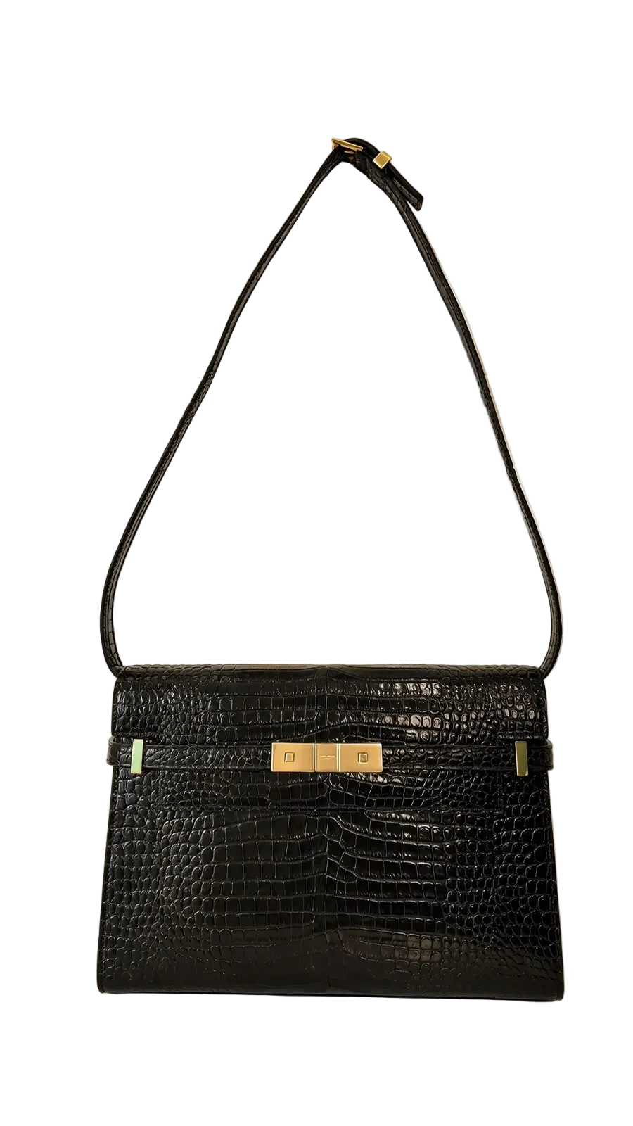 Saint Laurent Manhattan Medium Black Croc Embossed Leather Shoulder Bag