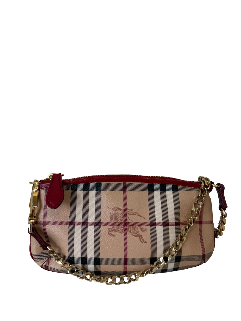 Burberry Clara Red/Beige Haymarket Check Coated Canvas Pochette