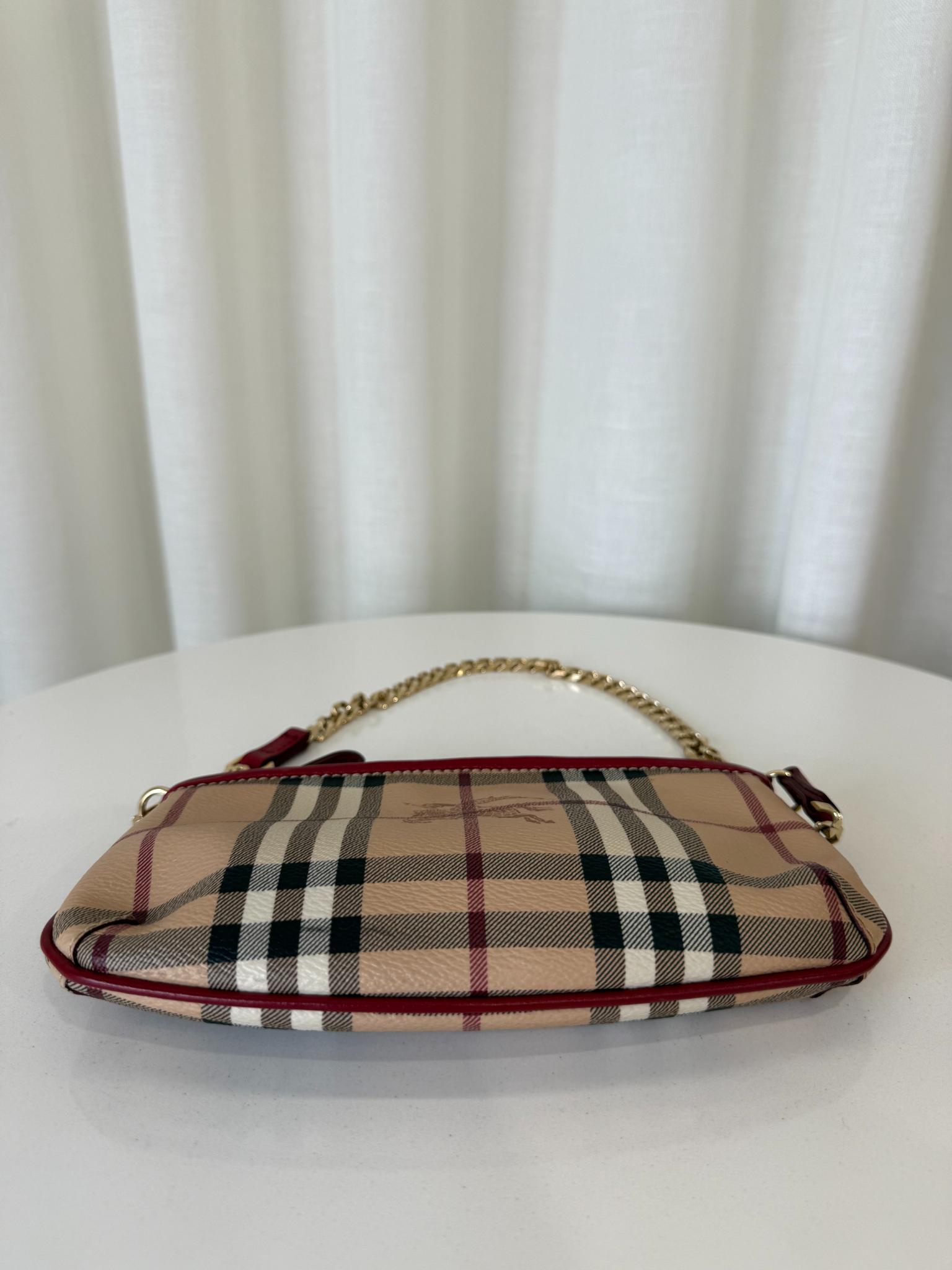 Burberry Clara Red/Beige Haymarket Check Coated Canvas Pochette