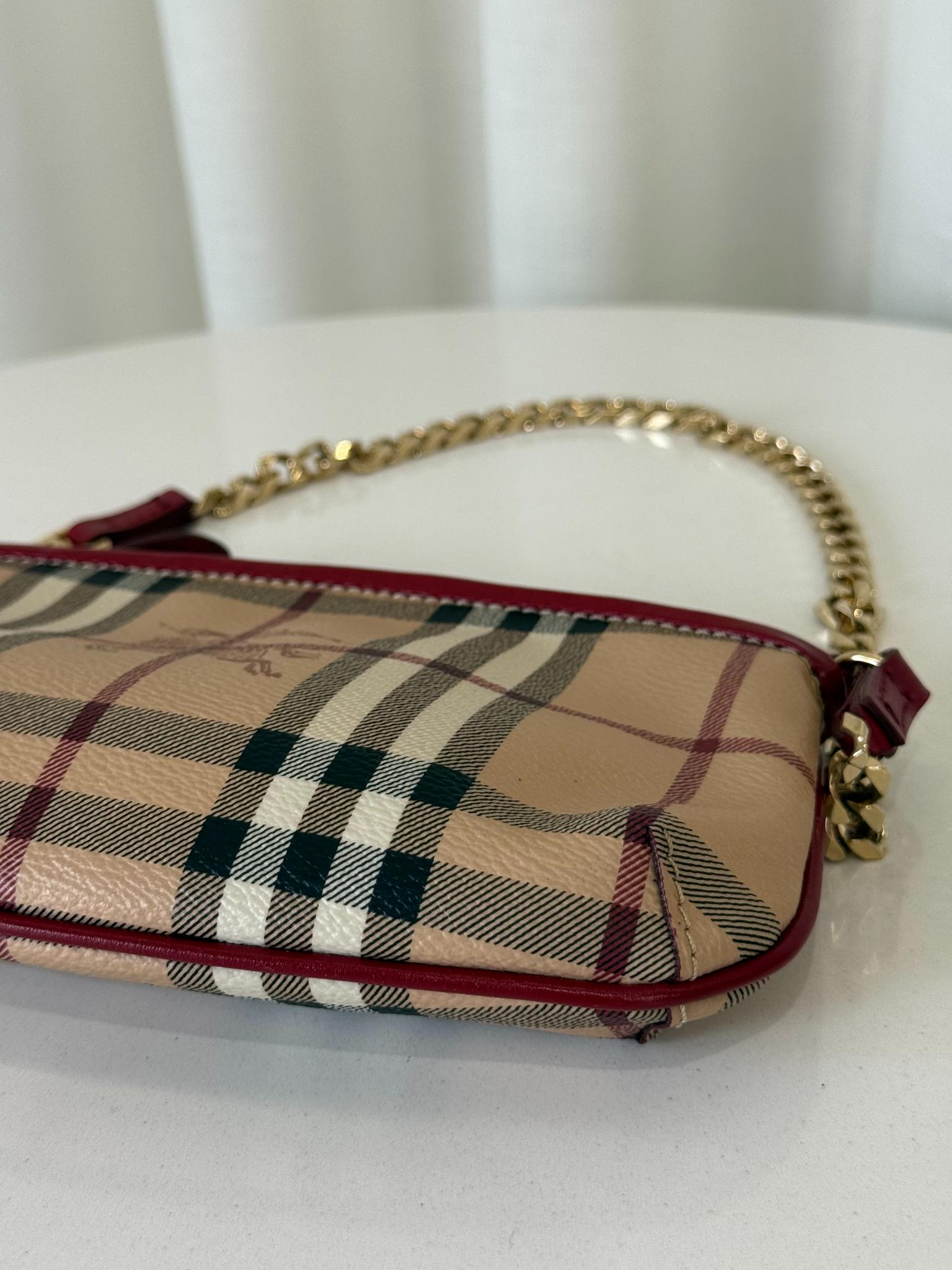Burberry Clara Red/Beige Haymarket Check Coated Canvas Pochette