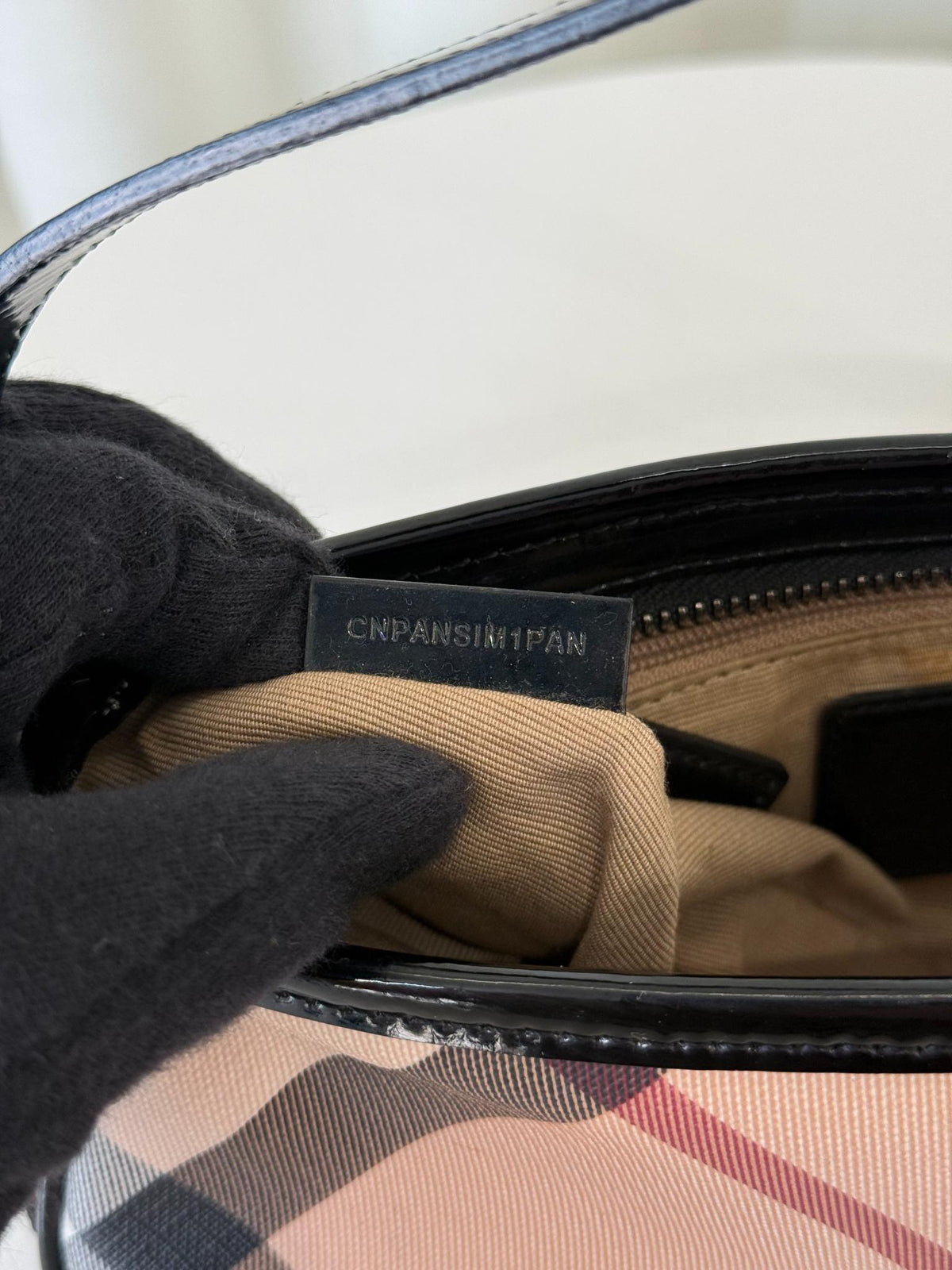 Burberry Nova Check Black Patent Leather Pochette