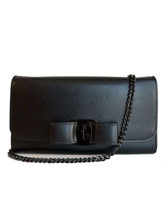 Salvatore Ferragamo Vara Bow Black Wallet On Chain