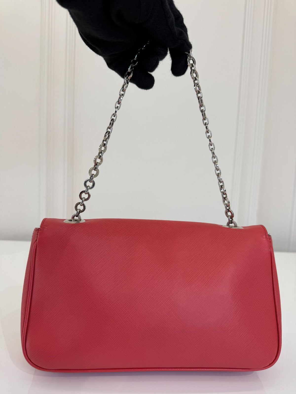 Salvatore Ferragamo Rory Coral Saffiano Leather Chain Shoulder Bag
