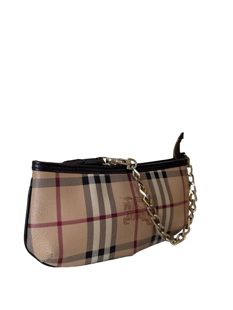 Burberry Anabel Pochette Chocolate Haymarket Check Coated Canvas