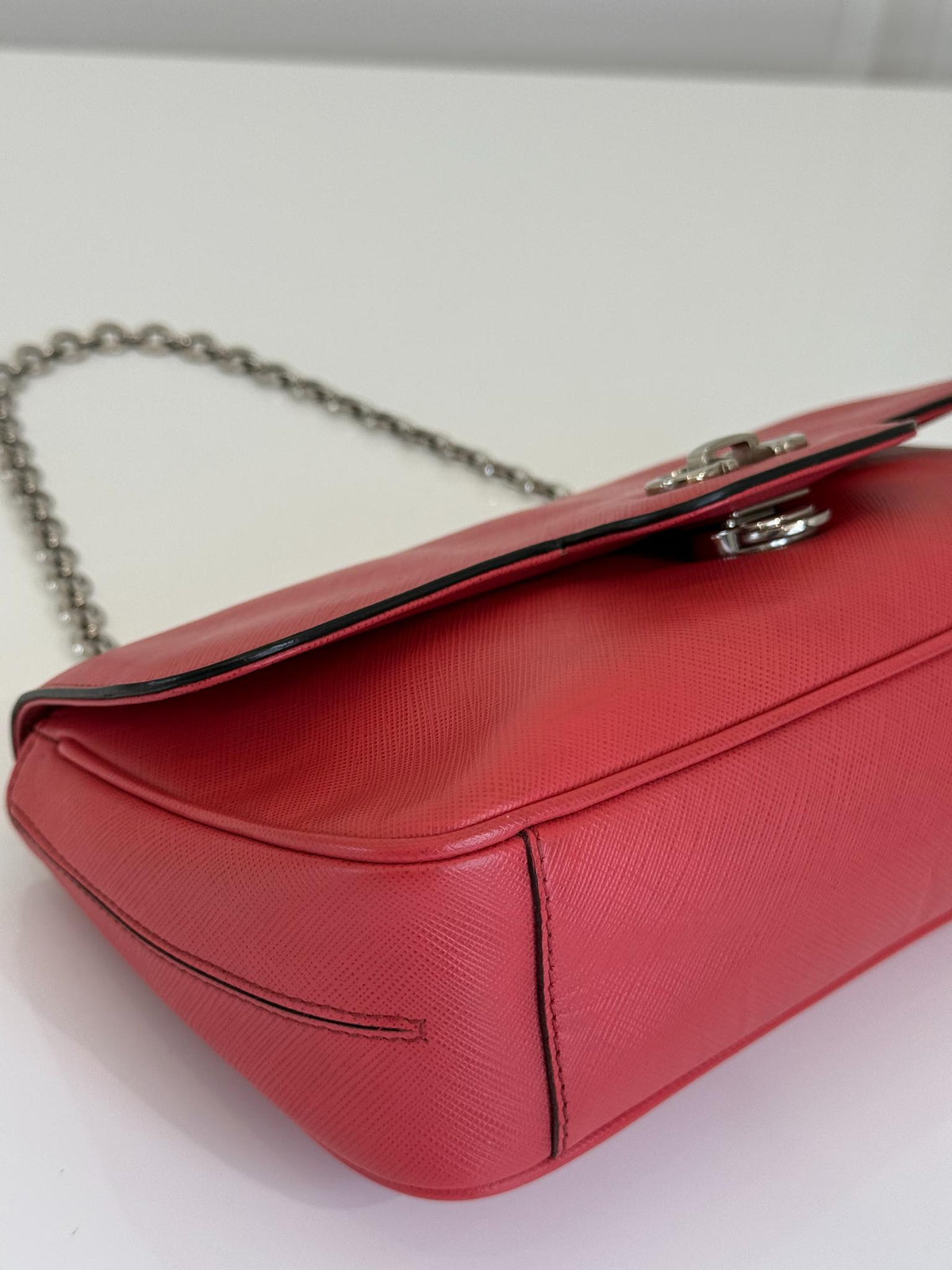 Salvatore Ferragamo Rory Coral Saffiano Leather Chain Shoulder Bag
