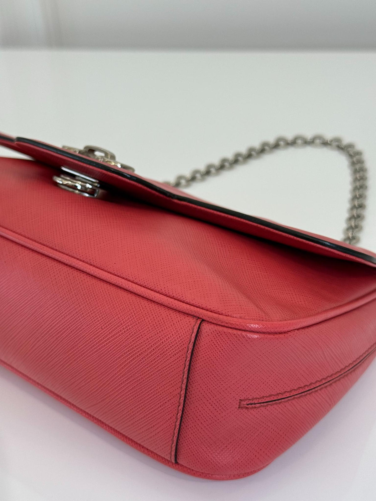 Salvatore Ferragamo Rory Coral Saffiano Leather Chain Shoulder Bag