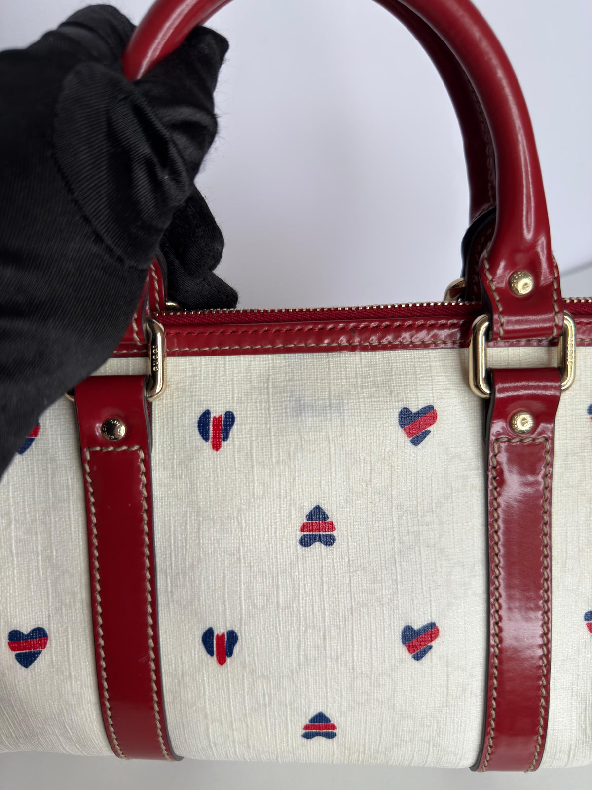 Gucci Red/Cream GG Supreme Valentines Day Joy Boston Bag (Limited Edition)