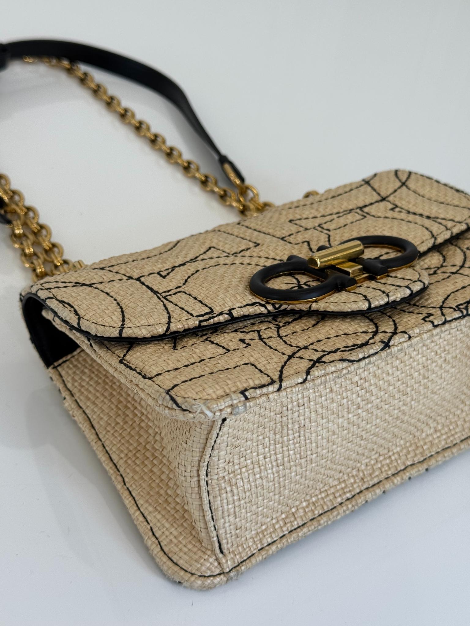 Salvatore Ferragamo Gancini Woven Raffia Shoulder Bag