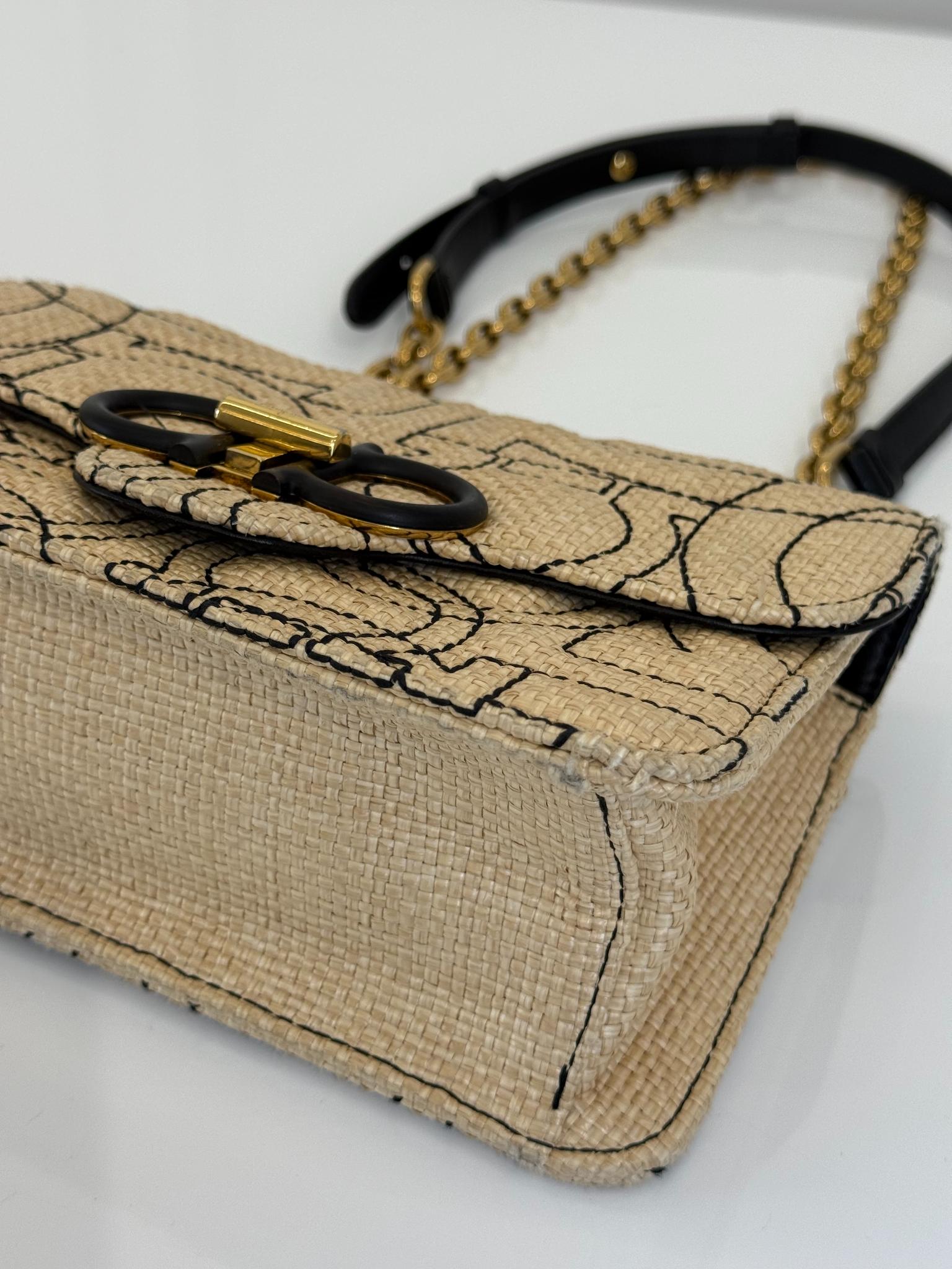 Salvatore Ferragamo Gancini Woven Raffia Shoulder Bag
