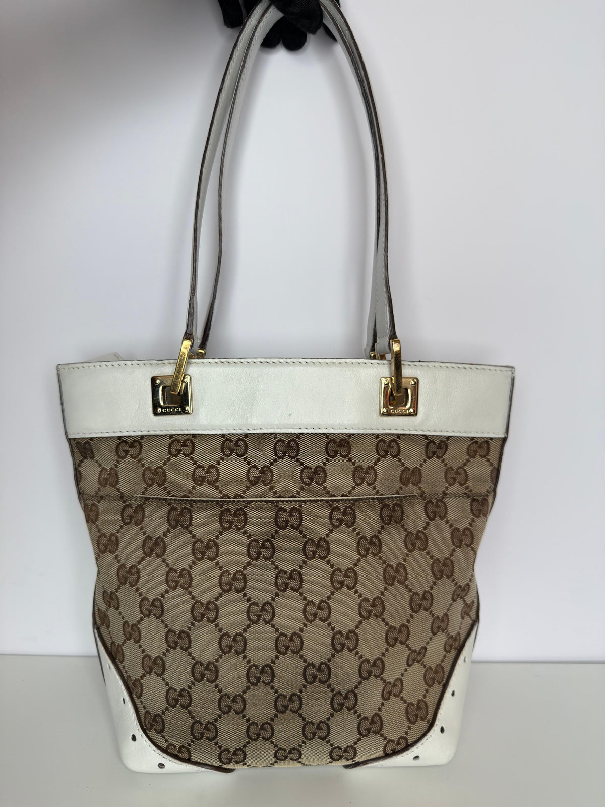 Gucci GG Canvas Mini Punch Tote White Cream