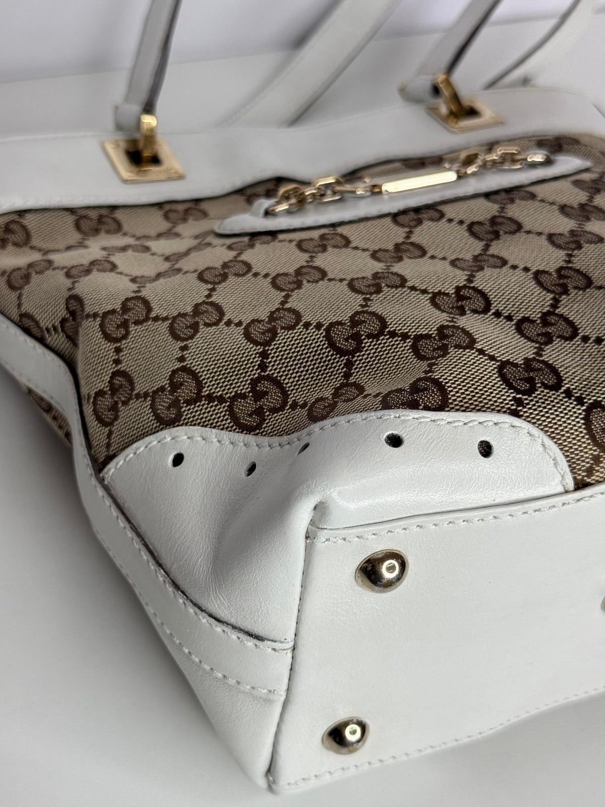 Gucci GG Canvas Mini Punch Tote White Cream