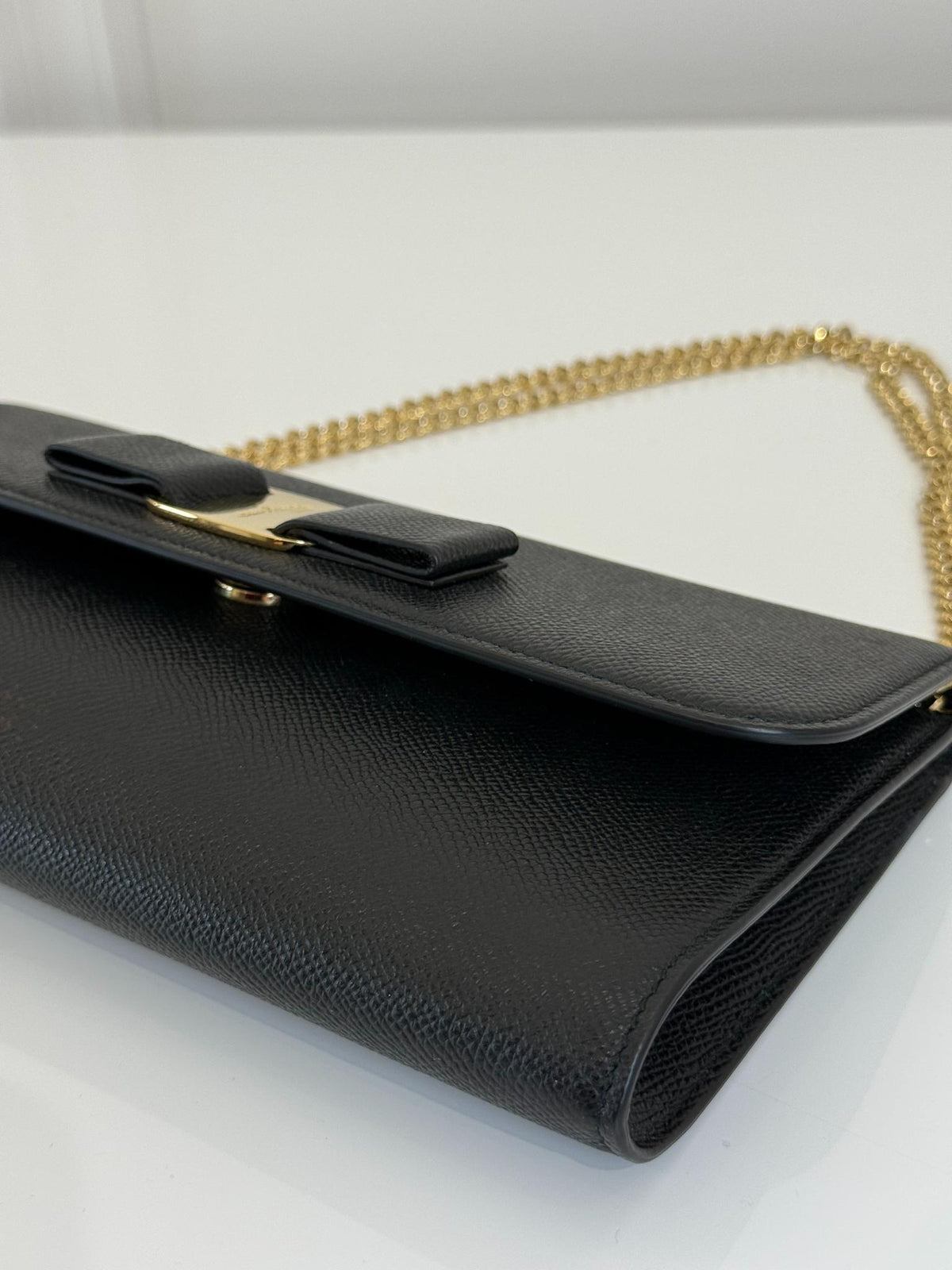 Salvatore Ferragamo Vara Bow Black Leather Wallet on Chain