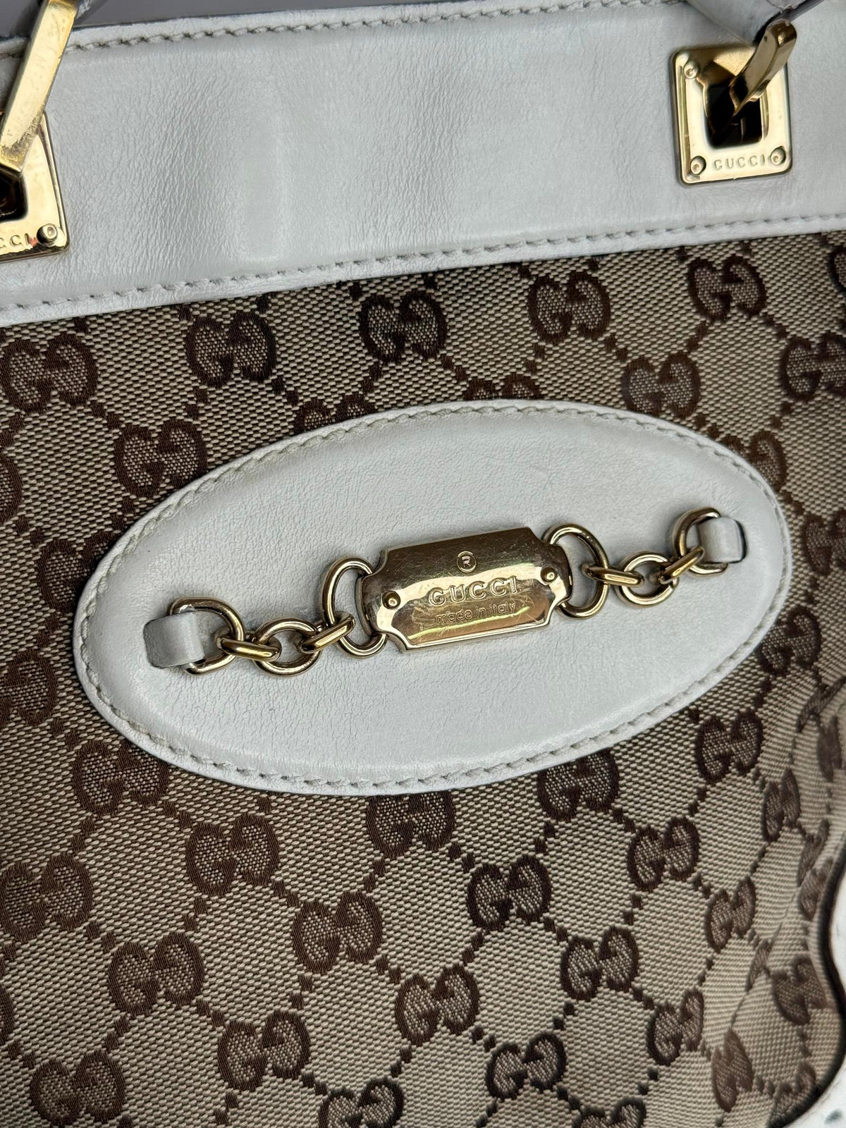 Gucci GG Canvas Mini Punch Tote White Cream
