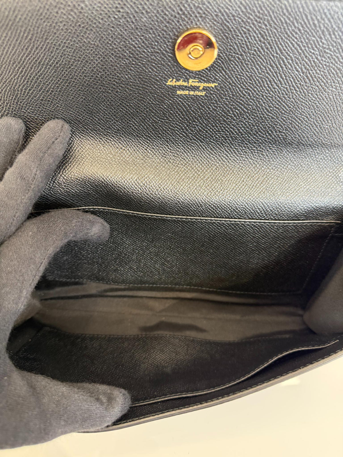 Salvatore Ferragamo Vara Bow Black Leather Wallet on Chain